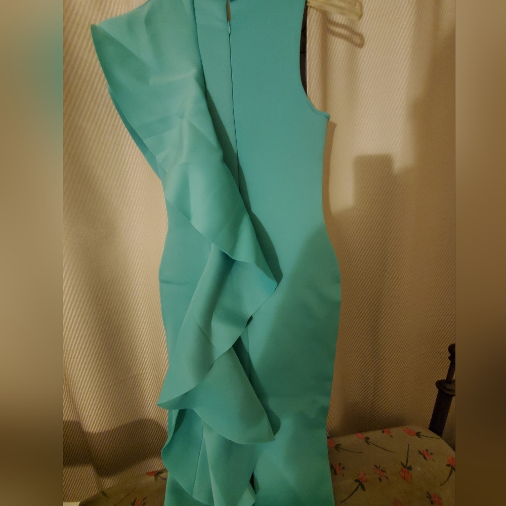Bodycon Ruffle Dress Turquoise - Picture 2 of 3